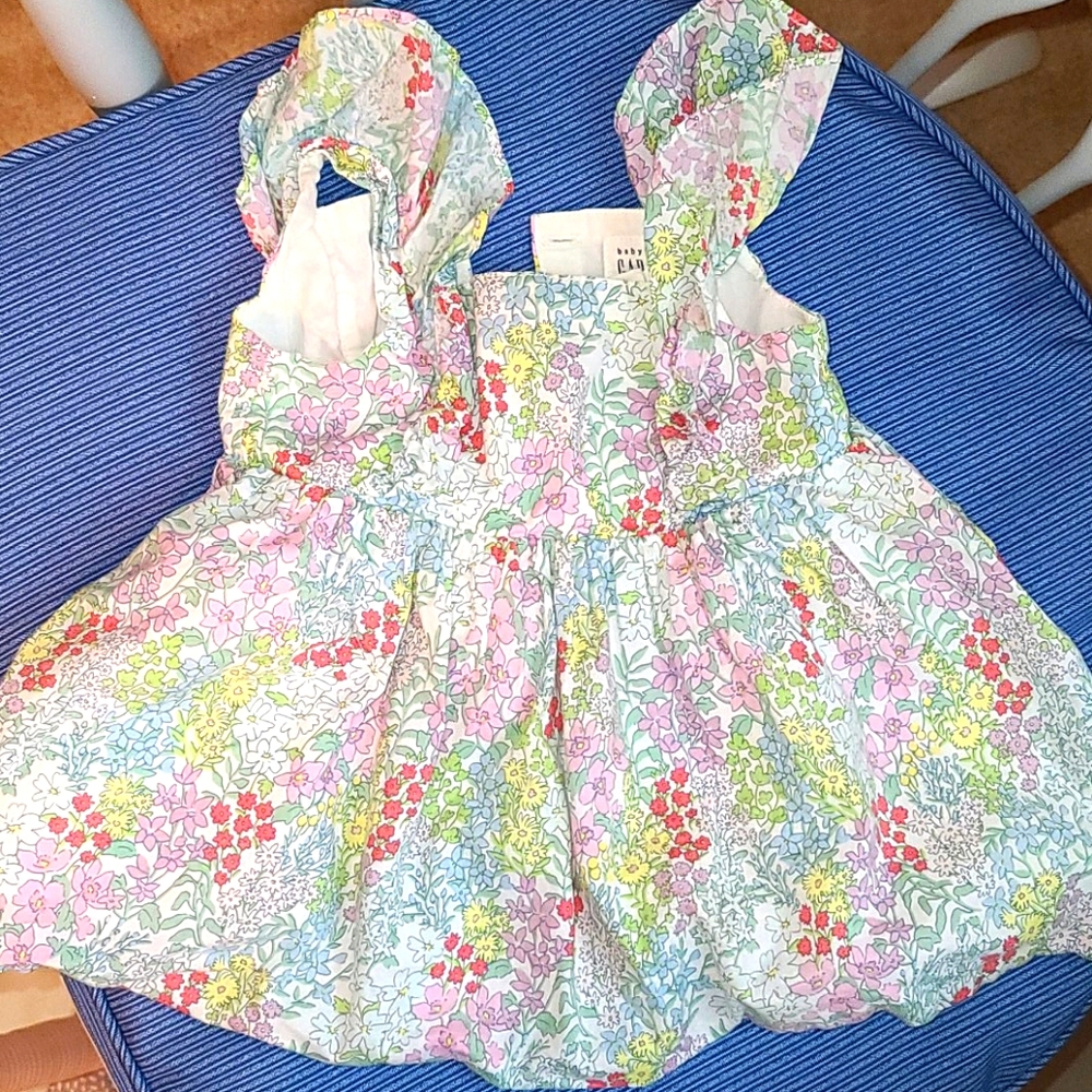 Baby Gap Floral green Flutter sleeve dress